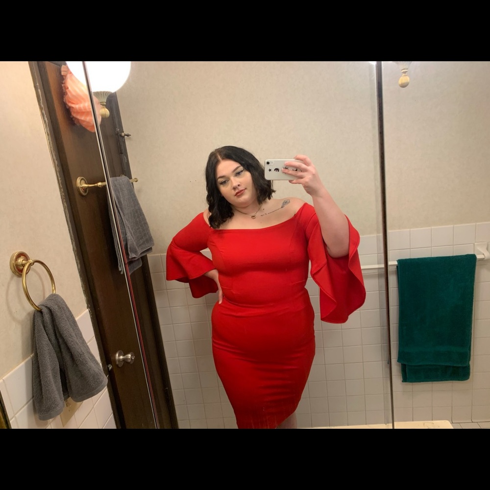 Bisou Bisou Red Off the Shoulder Midi Dress w/slit